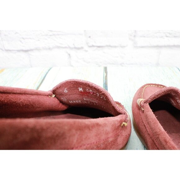 LL Bean Red Suede Slip On Round Toe Loafer Shoes Size 6 Medium - Picture 8 of 9